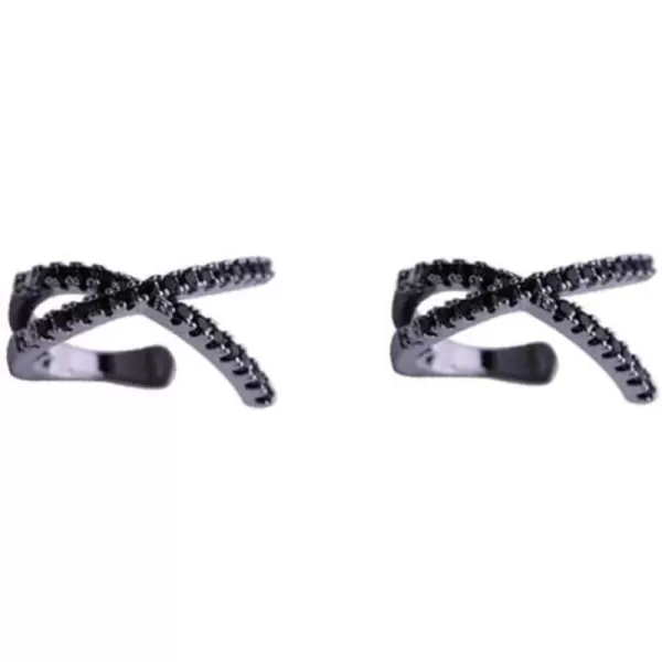 imageBlack CZ X Cross Ear Cuff Wrap Clip Earrings for Women Girls Men Fashion Cubic Zirconia Non Piercing Ear Layered Criss Knot Open Hoop Earrings Minimalist Small Cartilage Delicate Gifts for Best Friend