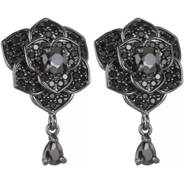 imageDainty Black CZ Rose Flower Dangle Stud Earrings for Women 925 Sterling Silver Post Pin Hypoallergenic Crystal Charms Drop Dangling Sensitive Ear Piercing Wedding Birthday Valentine Jewelry