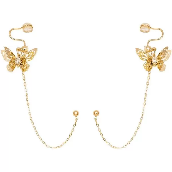 imageDainty Butterfly Ear Cuff Crawler Climer Earring for Women Tiny Small Cartilage Hoop Tassel Chain Drop Dangle Ball Stud Sterling Silver Post Pin CZ Filigree Huggie Fashion Jewelry Gold