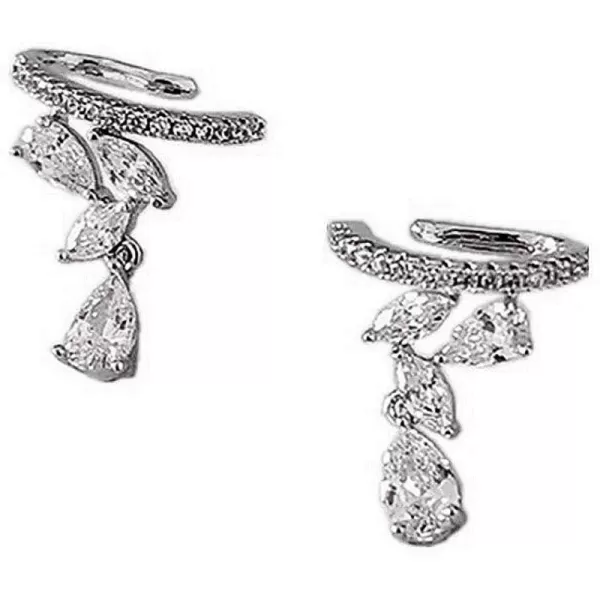 imageDainty Diamond Cuff Cartilage Half Small Hoop Earrings for Women Non Piercing Ear Wrap Huggies Hoops CZ Crystal Leaf Teardrop Clip Hypoallergenic Fashion Wedding Holiday Jewelry