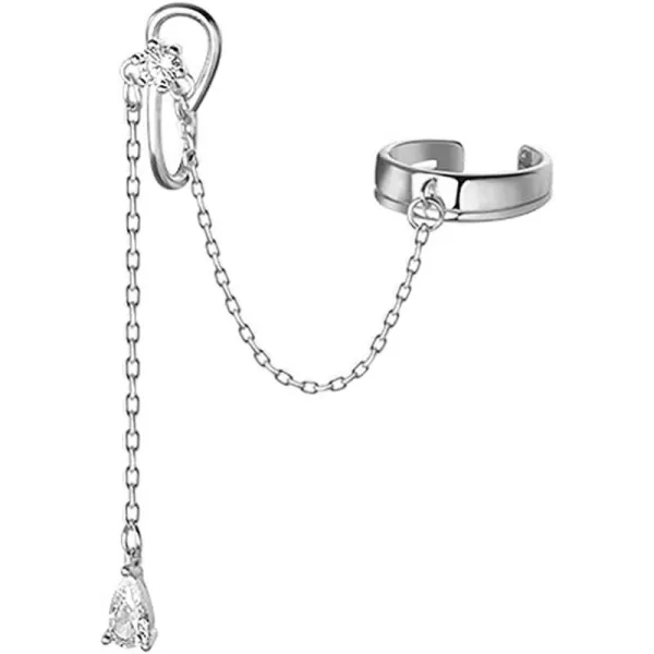 imageDainty Ear Cuff Crawler Climber Earring for Women 925 Sterling Silver No Piercing Wrap Chain Drop Dangle Small Cartilage Open Hoop CZ Teardrop Clip Tassel Dangling Hypoallergenic Earrings 1 PC