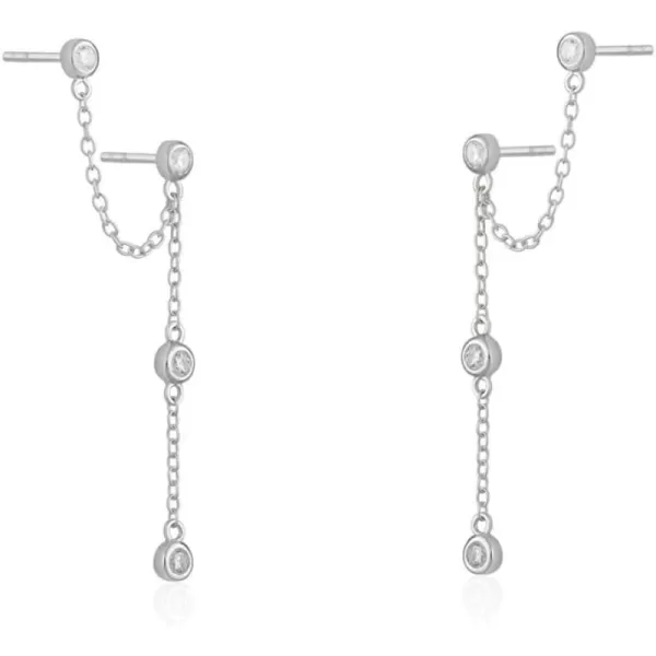 imageDouble Round CZ Bezel Cuff Piercing Jewelry 925 Sterling Silver Tassel Chain Dangle Drop Climber Crawler Earrings for Women Cubic Zirconia Hypoallergenic Dainty Birthday Wedding