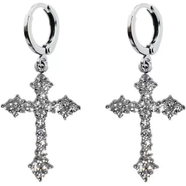 imageFashion CZ Cross Dangle Earrings for Women Hypoallergenic Crystal Charms Drop Dangling Huggie Small Hoop Cartilage Cuff Dainty Punk Faith Jewelry Gifts for PrayerSilver