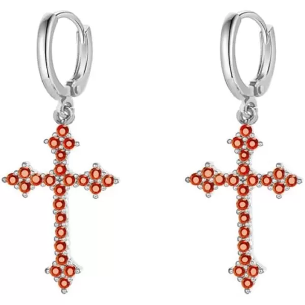 imageFashion CZ Cross Dangle Earrings for Women Hypoallergenic Crystal Charms Drop Dangling Huggie Small Hoop Cartilage Cuff Dainty Punk Faith Jewelry Gifts for PrayerRed CZ