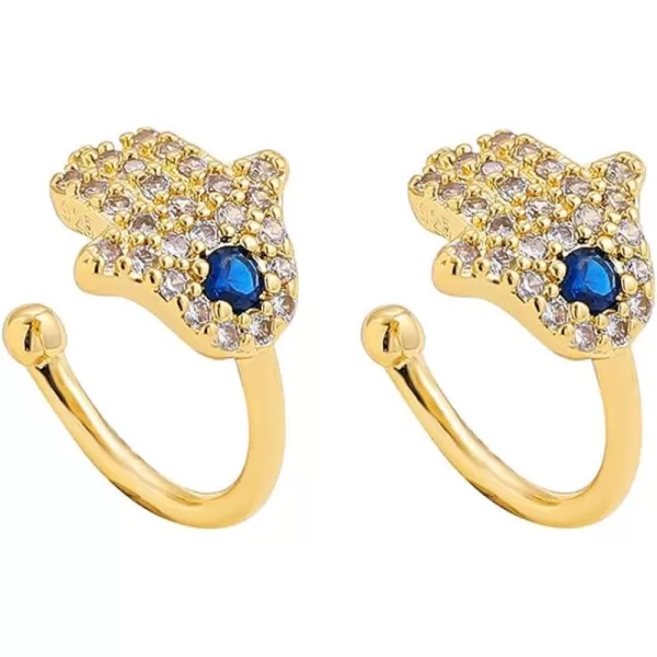 imageGold Evil Eye Hand Non Piercing Ear Cuff Wrap Earrings for Women Cubic Zirconia Dainty CZ Hamsa Hands Fatima Cartilage Open Hoop Fashion Protective Lucky Jewelry