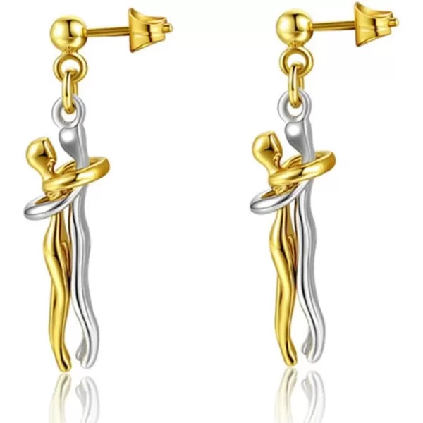 imageLove Hug Dangle Drop Earrings for Women Girls TwoToned Charms Couple Hug Dangling Ball Bead Stud Statement Earrings Fashion Personalized Jewelry Birthday Valentines Gifts for HerSilvery Yellow
