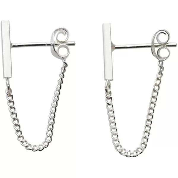 imageMinimalist Bar Short Dangle Earrings with Chain Drop 925 Sterling Silver Personalized Studs for Women Men Girls Hypoallergenic Fashion Jewelry