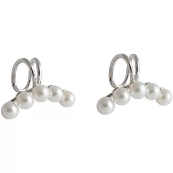 imagePave Pearl Cuff Cartilage Earrings for Women Sterling Silver Tiny Pearls Huggie Small Hoop Cute Layered Wrap NonPierced Ear Dainty Hypoallergenic Fashion Elegant Jewelry Wedding Birthday Gifts