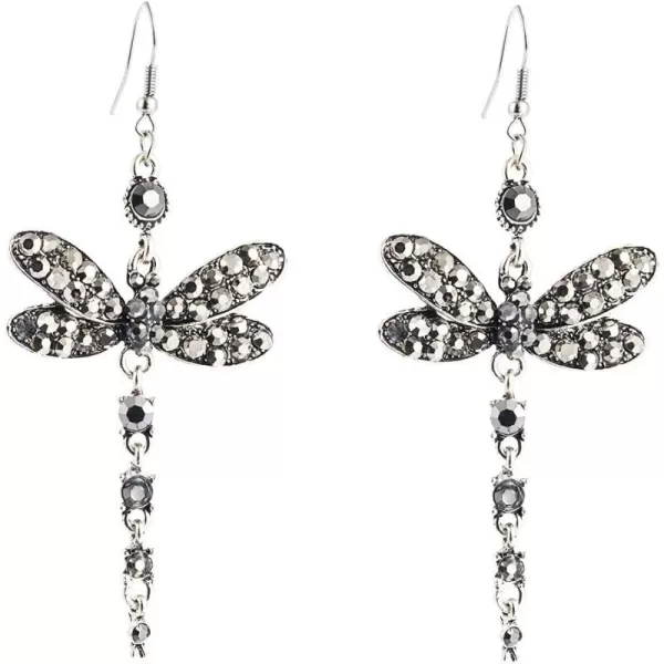 imageRhinestone Dragonfly Dangle Earrings for Women Girls Hypoallergenic Cubic Zirconia Crystal Drop Animal Insect Statement Hook Stud Earrings Delicate Elegant Wedding Birthday Christmas JewelryBlack  Grey
