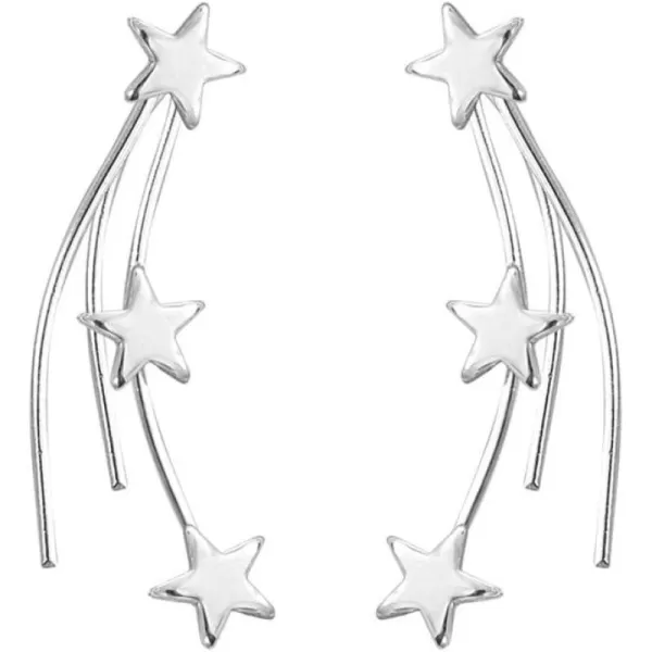 imageShooting Stars Cuff Wrap Ear Crawler Climber Earrings for Women 925 Sterling Silver Amazing Sweep Studs Hook Pin Tassel Threader Meteor Shower Hypoallergenic Fashion Personalized Cute Jewelry