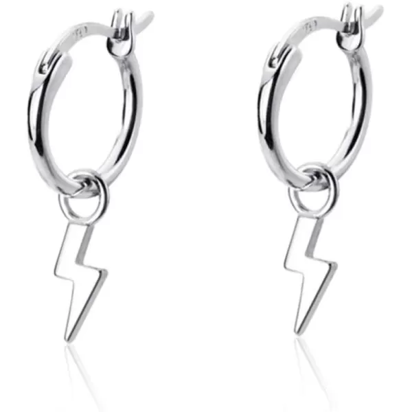 imageSmall Lightning Bolt Dangle Hoop Earrings for Women Girls Sterling Silver Dipped Huggie Personalized Drop Clip Hypoallergenic Stud Delicate Charm Punk Fashion Jewelry Chic SilverTone