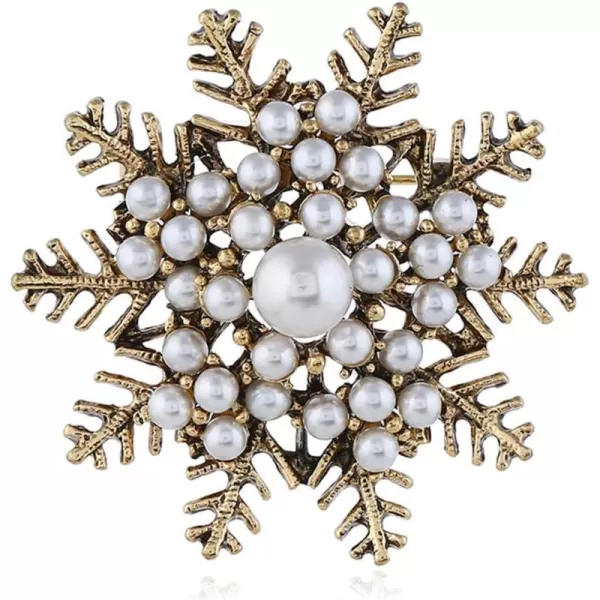 imageVintage Pearl Snowflake Brooches for Women Girls Gold Tone Fashion Brooch Pin Corsage for Crafts Bouquets Dainty Flower Lapel Pins Dress Accessories Jewelry Unisex Birthday Wedding Christmas Gifts