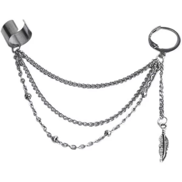 imageVintage Tassel Ear Cuff Crawler Climber Earring for Women Girls Men Stainless Steel Cartilage Small Hoop Wrap Vine Clip on Feather Leaf Multi Layered Chain Drop Fashion Jewelry 1 Piece