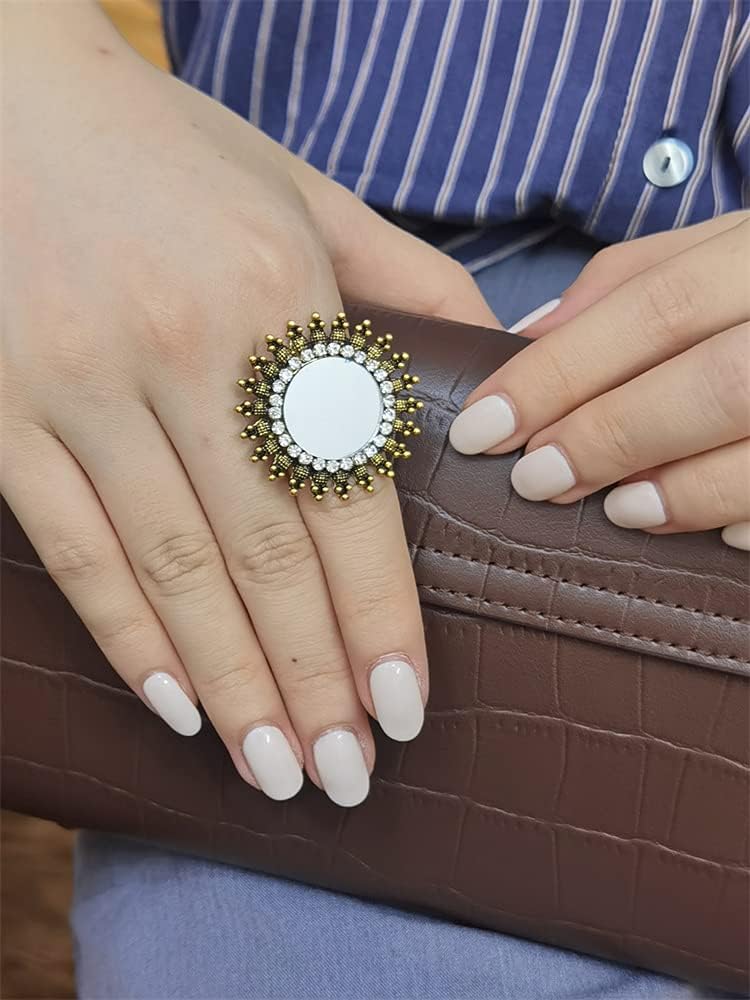 imageDtja Vintage Mirror Sunflower Big Statement Ring for Women Oxidized GoldTone Cubic Zirconia Adjustable Expandable Boho Round Open Band Rings Comfort Fit Indian Bollywood Cocktail Party Jewelry
