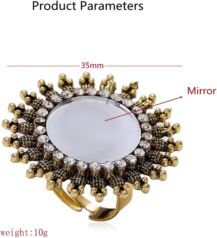imageDtja Vintage Mirror Sunflower Big Statement Ring for Women Oxidized GoldTone Cubic Zirconia Adjustable Expandable Boho Round Open Band Rings Comfort Fit Indian Bollywood Cocktail Party Jewelry
