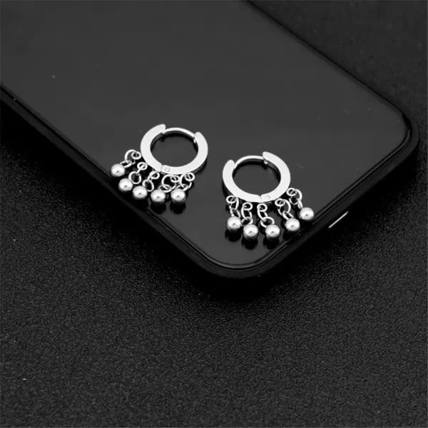 imageBoho Ball Bead Tassel Drop Dangle Small Hoop Earrings for Women Stainless Steel Unisex Huggie Hoops Hypoallergenic Bohemian Unique Jewelry 12mm