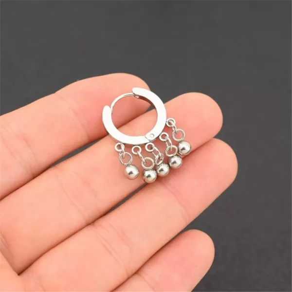 imageBoho Ball Bead Tassel Drop Dangle Small Hoop Earrings for Women Stainless Steel Unisex Huggie Hoops Hypoallergenic Bohemian Unique Jewelry 12mm