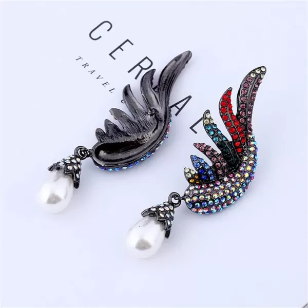 imageBoho Big Angel Wing Dangle Earrings for Women Charms AB Crystal Imitation Pearl Drop Dangling Colorful CZ Black Statement Earring Lightweight Birthday Party Jewelry