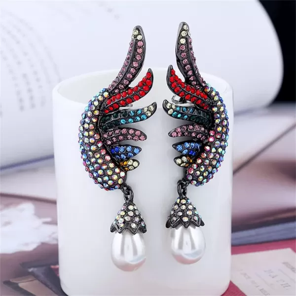 imageBoho Big Angel Wing Dangle Earrings for Women Charms AB Crystal Imitation Pearl Drop Dangling Colorful CZ Black Statement Earring Lightweight Birthday Party Jewelry