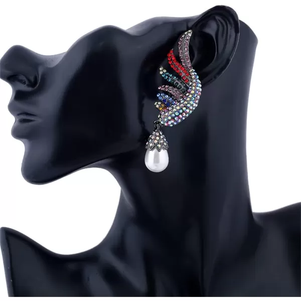 imageBoho Big Angel Wing Dangle Earrings for Women Charms AB Crystal Imitation Pearl Drop Dangling Colorful CZ Black Statement Earring Lightweight Birthday Party Jewelry
