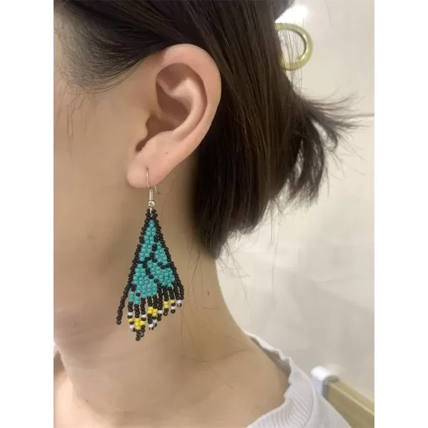 imageBoho Butterfly Ball Bead Statement Drop Dangle Earrings for Women Girls Bohemian Resin Beaded Monarch Hindwing Hook Dangling Stud Handmade Lightweight Jewelry Birthday Wedding Party