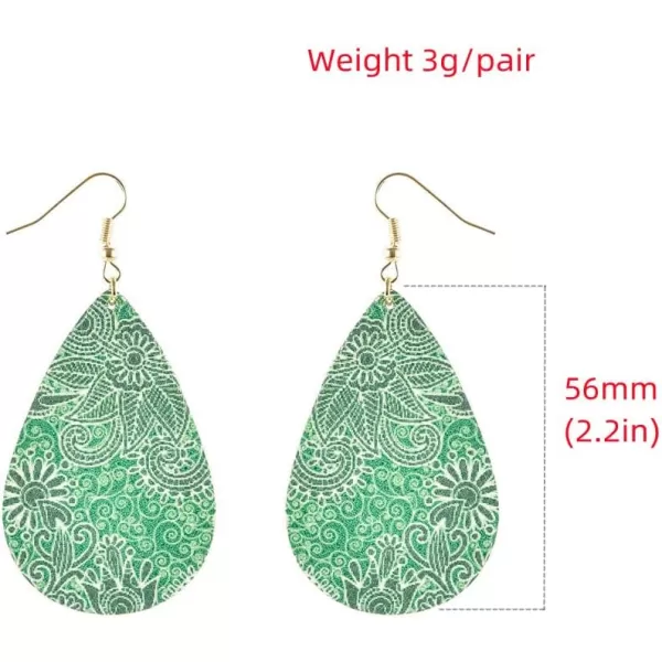 imageBoho Green Leaf Flower Leather Earrings for Women Girls Long Big Teardrop Daisy Printing Statement Drop Dangle Hook Stud Handmade Lightweight Bohemian Antique Beachy Jewelry