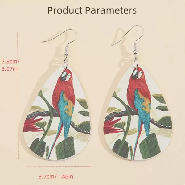 imageBoho Leather Bird Teardrop Earrings for Women Leaf Flower Printing Long Big Tropical Parrot Statement Drop Dangle Hook Handmade Lightweight Bohemian Antique Beachy Christmas Jewelry Green Wings
