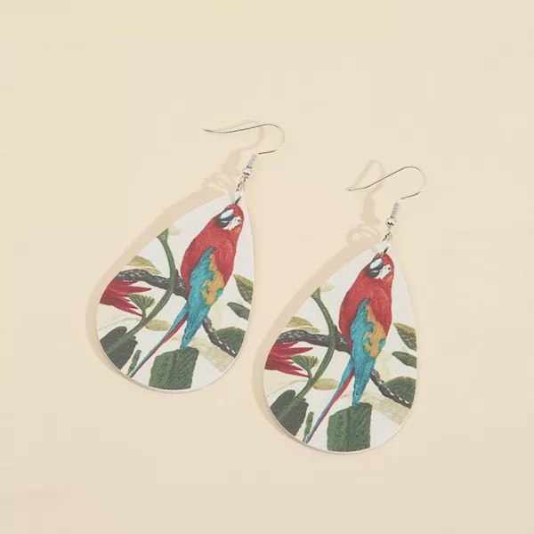 imageBoho Leather Bird Teardrop Earrings for Women Leaf Flower Printing Long Big Tropical Parrot Statement Drop Dangle Hook Handmade Lightweight Bohemian Antique Beachy Christmas Jewelry Green Wings