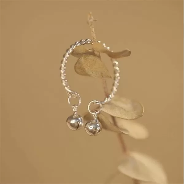 imageDainty Ball Bell 925 Sterling Silver Adjustable Open Ring for Women Girls Expandable Boho Twisted Statement Finger Rings Comfort Fit Cute Charms Dangle Jewelry Christmas BFF Gift