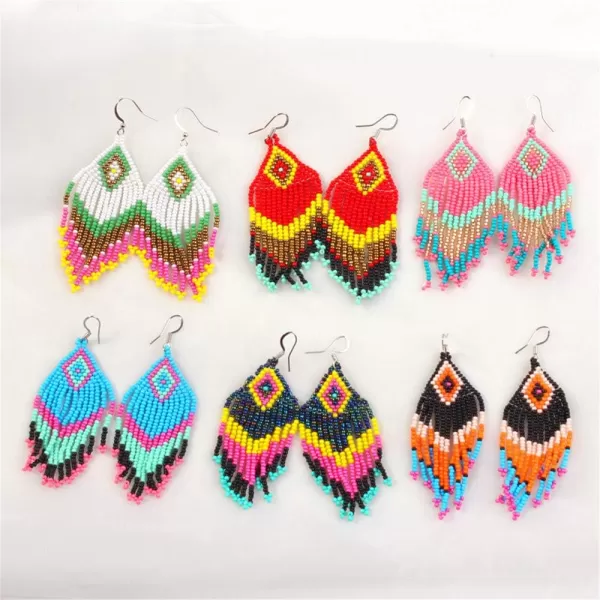 imageDrop Statement Earrings Handmade Boho Ethnic Beaded Dangle Hook Stud Earring Geomentic Colorized Seed Beads Chandelier Bohemian Party Exaggerated Personalized Jewelry Colorful