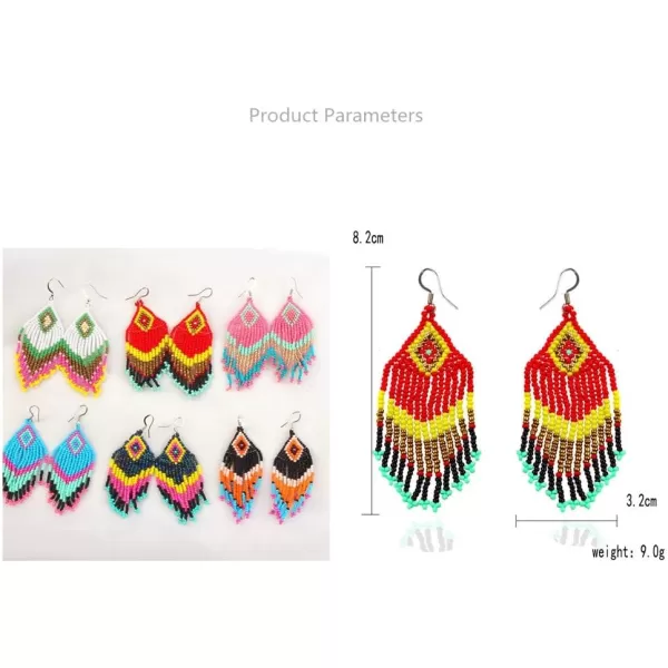 imageDrop Statement Earrings Handmade Boho Ethnic Beaded Dangle Hook Stud Earring Geomentic Colorized Seed Beads Chandelier Bohemian Party Exaggerated Personalized Jewelry Colorful