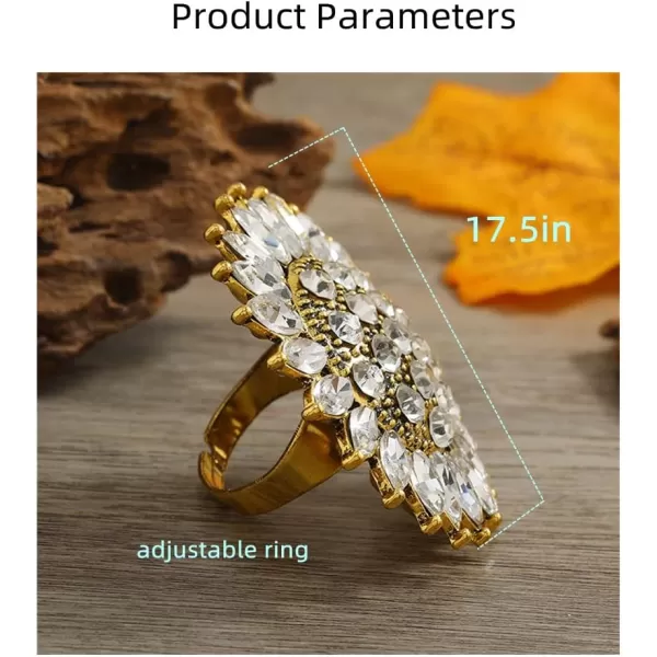 imageDtja Boho Big CZ Sunflower Statement Ring for Women Girls Bohemian Antique Gold Tone Mosaic Crystal Expandable Open Wrap Finger Rings Adjustable Comfort Fit Indian Bollywood Style Exaggerated Jewelry