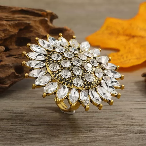 imageDtja Boho Big CZ Sunflower Statement Ring for Women Girls Bohemian Antique Gold Tone Mosaic Crystal Expandable Open Wrap Finger Rings Adjustable Comfort Fit Indian Bollywood Style Exaggerated Jewelry