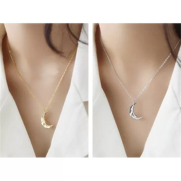 imageDtja Boho Moon Necklace for Women Girls Sterling Silver Simple Delicate Crescent Half Moon Phase Karma Choker Pendant Necklace Adjustable Chain Handmade Hammered JewelryGolden