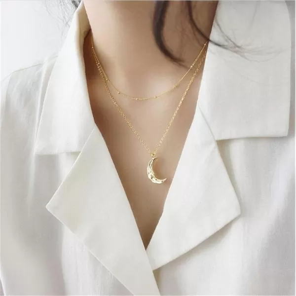 imageDtja Boho Moon Necklace for Women Girls Sterling Silver Simple Delicate Crescent Half Moon Phase Karma Choker Pendant Necklace Adjustable Chain Handmade Hammered JewelryGolden
