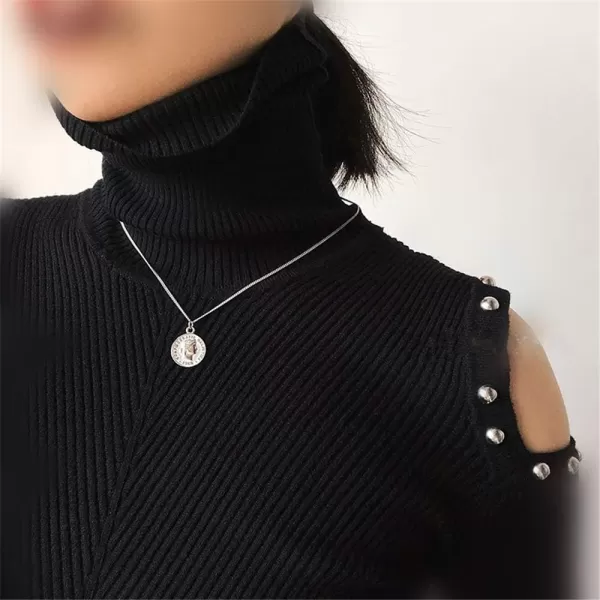 imageDtja Carved Coin Pendant Necklace for Women Men 18K White Gold Plated Simple Round Chain Goddess Worship Celebrity Medal Reversible Keepsake Chic Choker Fashion Jewelry Gifts Box