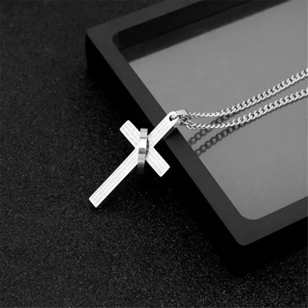 imageDtja Large Cross Ring Pendant Necklace for Women Men Stainless Steel Silvery Our Father Lords Prayer Halo Bible Verse Engraved 25quot Chain Fashion Punk Jewelry Gift