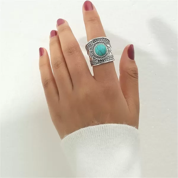 imageDtja Vintage Boho Turquoise Wide Statement Ring for Women Girls Oxidized Silver Plated Big Open Band Wrap Adjustable Expandable Finger Rings Comfort Fit Fashion Bohemian Ethnic Exaggerated Jewelry