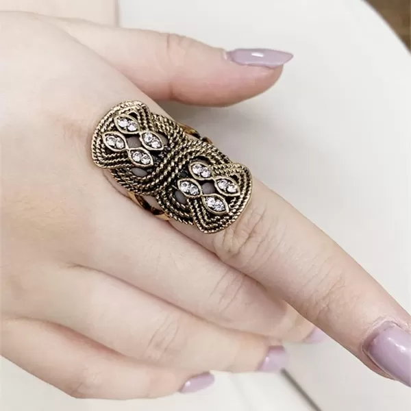 imageDtja Vintage Layered Twist Statement Ring for Women Girls Gold Plated Oxidized CZ Boho Filigree Wide Knot Band Finger Rings Comfort Fit Bohemian Indian Bollywood Wedding Birthday Retro Jewelry