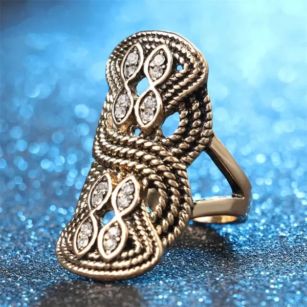 imageDtja Vintage Layered Twist Statement Ring for Women Girls Gold Plated Oxidized CZ Boho Filigree Wide Knot Band Finger Rings Comfort Fit Bohemian Indian Bollywood Wedding Birthday Retro Jewelry