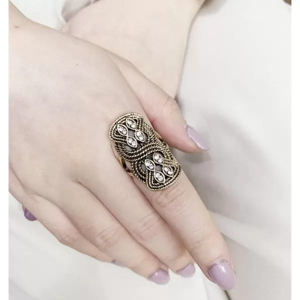 imageDtja Vintage Layered Twist Statement Ring for Women Girls Gold Plated Oxidized CZ Boho Filigree Wide Knot Band Finger Rings Comfort Fit Bohemian Indian Bollywood Wedding Birthday Retro Jewelry