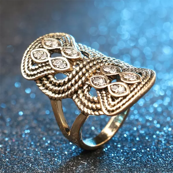 imageDtja Vintage Layered Twist Statement Ring for Women Girls Gold Plated Oxidized CZ Boho Filigree Wide Knot Band Finger Rings Comfort Fit Bohemian Indian Bollywood Wedding Birthday Retro Jewelry