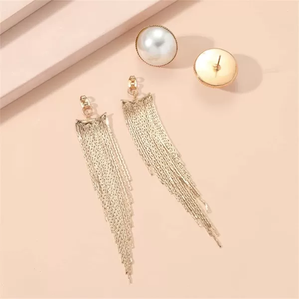imageGold Long Tassel Shell Pearl Dangle Earrings for Women Girls Boho Bling Chandelier Sleek Chains Drop Dangling Round Jacket Stud Nickel Free Fashion Wedding Birthday Christmas Jewelry Gifts
