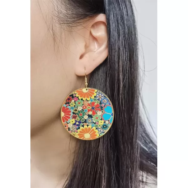 imageGold Round Flower Disc Drop Dangle Earrings for Women Girls with Charms Boho Circle Ball Disk Blossom Spring Big Statement Dangling Hook Stud Earring Exaggerated Y2K Jewelry Gifts Christmas Festival Party