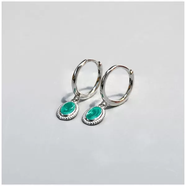imageGreen Enamel Drop Dangle Hoop Earrings for Women Girls 925 Sterling Silver Boho Small Hoop Cartilage Faux Gemstone Dangling Hypallergenic for Sensitive Ear Retro Lightweight Jewelry Dainty Gift