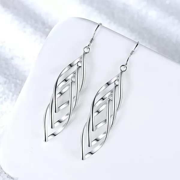 imageHypoallergenic Linear Swirl Dangle Earrings for Women SilverTone Infinity French Wire Drop Dangling Hook Stud Fashion Minimalist Boho Jewelry Gifts