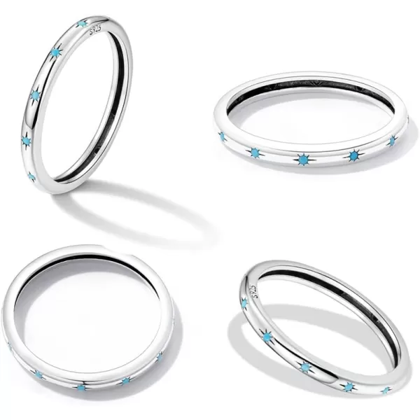 imageTurquoise 925 Sterling Silver Rings for Women Girls CZ Blue Birthstone Boho Stackable Band Ring Birthday Wedding Jewelry GiftStar Size 8