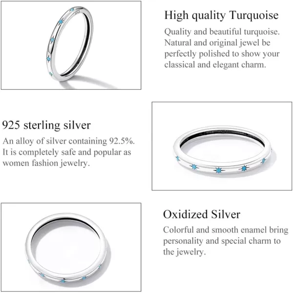 imageTurquoise 925 Sterling Silver Rings for Women Girls CZ Blue Birthstone Boho Stackable Band Ring Birthday Wedding Jewelry GiftStar Size 8