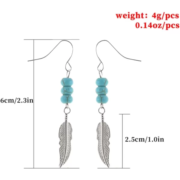 imageTurquoise Leaf Dangle Hook Stud Earrings for Women Boho Silvery Blue Ball Bead Charms Drop Dangling Stud Hypoallergenic Bohemian Jewelry