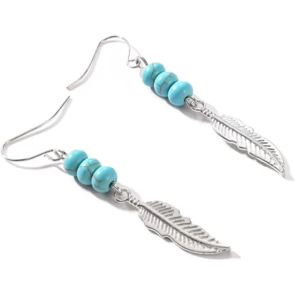 imageTurquoise Leaf Dangle Hook Stud Earrings for Women Boho Silvery Blue Ball Bead Charms Drop Dangling Stud Hypoallergenic Bohemian Jewelry